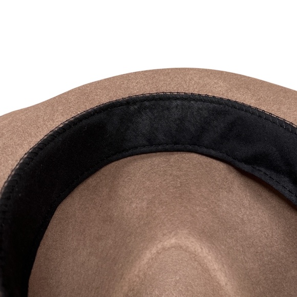 Janessa Leone Wool Felt Leather Trim Brown Fedora Made in USA Womens Small - Picture 7 of 9
